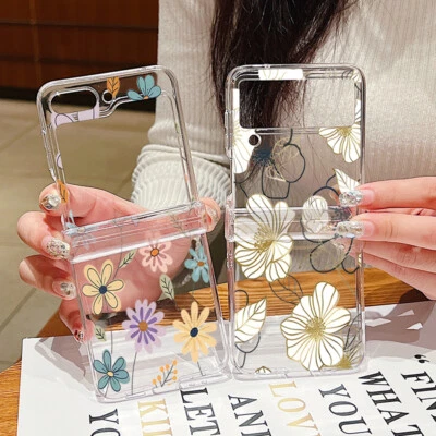 Floral Clear Phone Case For Samsung Galaxy Z Flip7 6 5 4 Hinge Shockproof Cover - Image 1 of 4