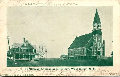 Vtg Postcard 1907 St.Thomas Aquinas Church and Rectory West Derry NH Londonberry — 第 1/2 张图片