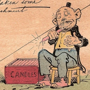 c.1908 Dimwit Dummy Eating Candles Light Pun Hobo Vagrant Postcard A/S Lederer - Picture 1 of 3