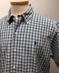 CAMISA DE CAMPAMENTO RALPH LAUREN DE COLECCIÓN ANDY PARA HOMBRE AZUL Y VERDE CUELLO DE CAMPAMENTO A CUADROS ALGODÓN M - Imagen 1 de 7