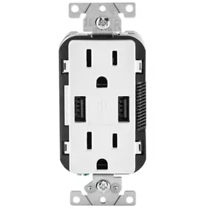 Leviton Caricatore da Parete 3.6A USB-A con Duplex Resistente alle Manomissioni 15A T5632-W - Foto 1 di 7