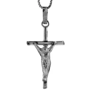 925 Sterling Silver Cylindrical Crucifix Cross Pendant 1 1/4 Inch (31mm) Tall - Picture 1 of 1
