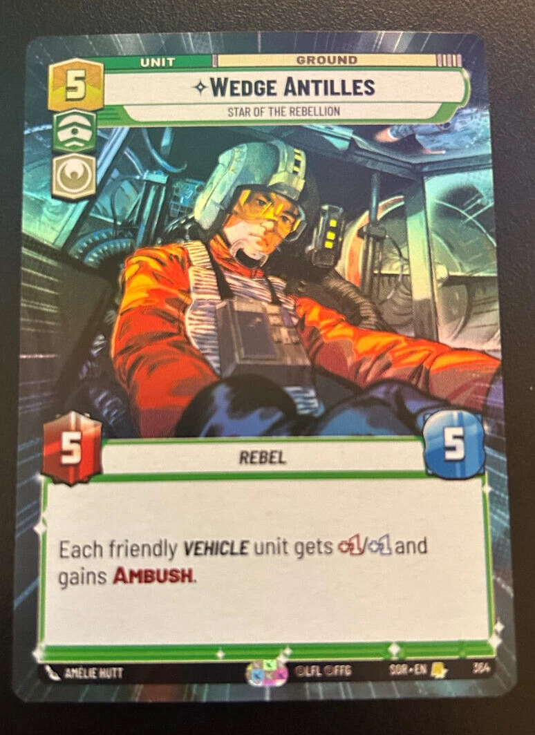 Star Wars Unlimited Wedge Antilles, RARE HYPERSPACE FOIL Spark of Rebellion NM