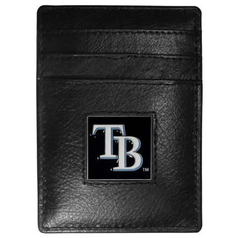 Tampa Bay Rays MLB Fine Grain Leather Cardholder Money Clip, Wallet Boxed Cover