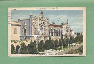 AMERIKAS AUSSTELLUNG In San Diego, CA 1936 Postkarte -- PALAST DER SPEISEN UND GETRÄNKE - Bild 1 von 1