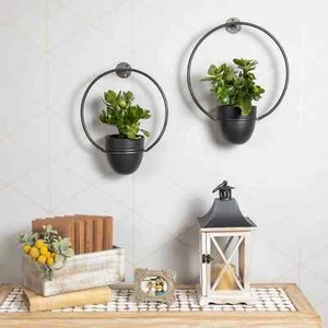 Urban Green 2-Piece Black Metal Hanging Planter Set - Picture 1 of 12
