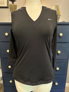 Nike Fit Dry Negro Manga 3/4 Cuello en V Para Mujer Pequeño - Imagen 1 de 5