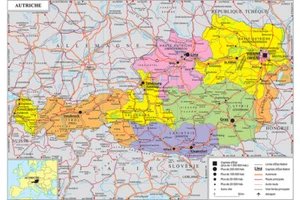Karte Von Österreich Verwaltung Leinwandbild Französisch Wandbild Dekoration - Picture 1 of 11