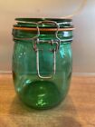 Vintage Green Glass Bale Lid Canister Air Bubble