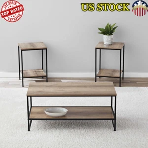 Rustic Coffee Table & 2 End Tables Set Sturdy Metal Frame Easy Assembly New - Picture 1 of 10