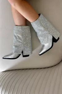 AZALEA WANG Womens Annabelle Silver Rhinestone Western Boots Size 11 US Cowgirl - Picture 1 of 8