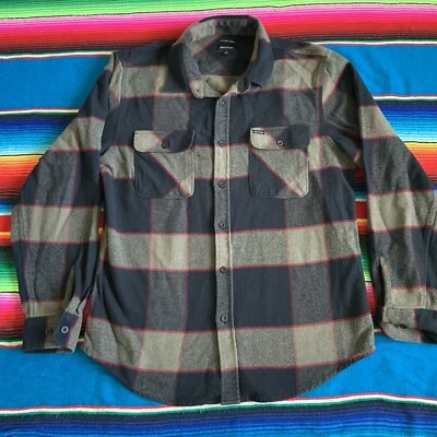 Camisa Bowery Brixton Para Hombre A Cuadros Abotonada Negra Caqui Talla Grande Foto 1 de 4