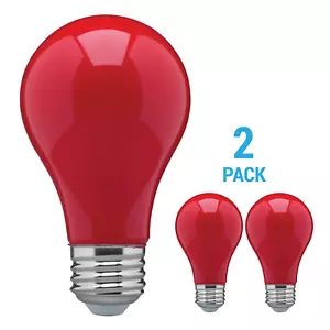 2 Pack CERAMIC RED LED Bulb A19 Medium E26 8W 60 Watt Equivalent Damp Location - Picture 1 of 4