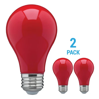 SATCO 2 Pack CERAMIC RED LED Bulb A19 Medium E26 8W 60 Watt Equivalent Damp Location