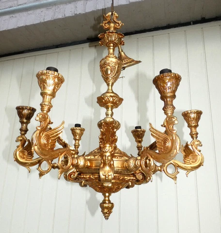Large French bronze dragon caryatid figurine chandelier lamp rare Cover