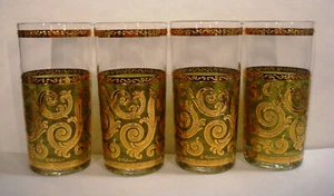 Durchbruch grün Smaragd Barock Retro MCM Gold Schnörkel 4 Glas Longdrinkgläser Vintage - Bild 1 von 9