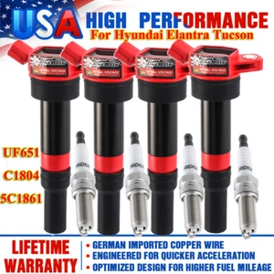 4 Ignition Bobina + 4 Spark Plug for Hyundai Elantra Tucson Kia Forte Soul UF651 - Picture 1 of 12