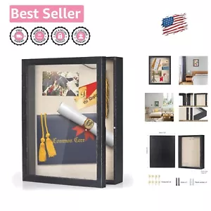 Elegant Shadow Box Frame 11x14 Display Case - Rustic Wood Memorabilia Holder - Picture 1 of 8