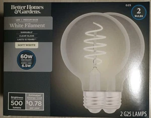 2 PK 60 Watt Soft White Better Homes & Gardens 6.5W 60w G25 DIMMABLE CLEAR - Picture 1 of 6