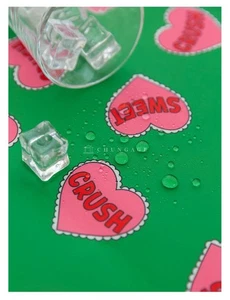 Green Pink Hearts Waterproof Fabric 100% Polyester Korean Lunch Bag 1Y - Picture 1 of 4