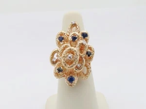 Anillo Oro 14k Diamante Zafiro Regalo Aniversario Art Deco Abstracto Talla 6 R644 - Imagen 1 de 10