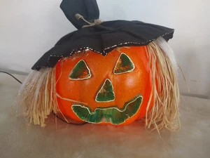 VINTAGE HALLOWEEN Glasfaser Farbwechsel Vogelscheuche Kürbis Jack O Laterne - Bild 1 von 14