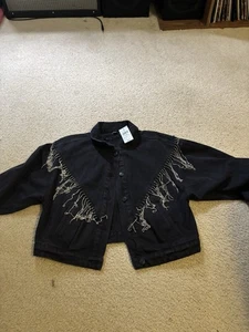 Women’s Windsor Black Denim Button Up Jacket With Tassels Size Large With Tags - Picture 1 of 7