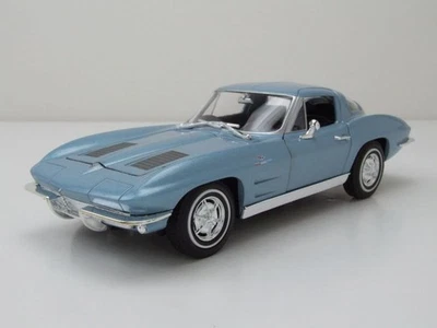 Chevrolet Corvette Sting Ray C2 1963 Blu Metallizzato Modellino 1:24 Welly - Immagine 1 di 4