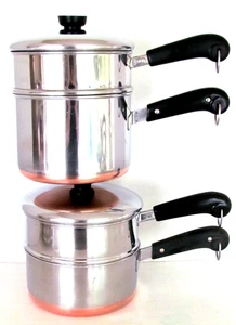 VINTAGE REVERE WARE PRE 68 2 + 3 qt. POTS W/ DOUBLE BOILER & STEAMER FITS BOTH - Picture 1 of 14