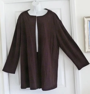 NWT Eileen Fisher Casis Plum Wool Viscose Knit Long Open Jacket 3X $398 USA Made - Picture 1 of 11