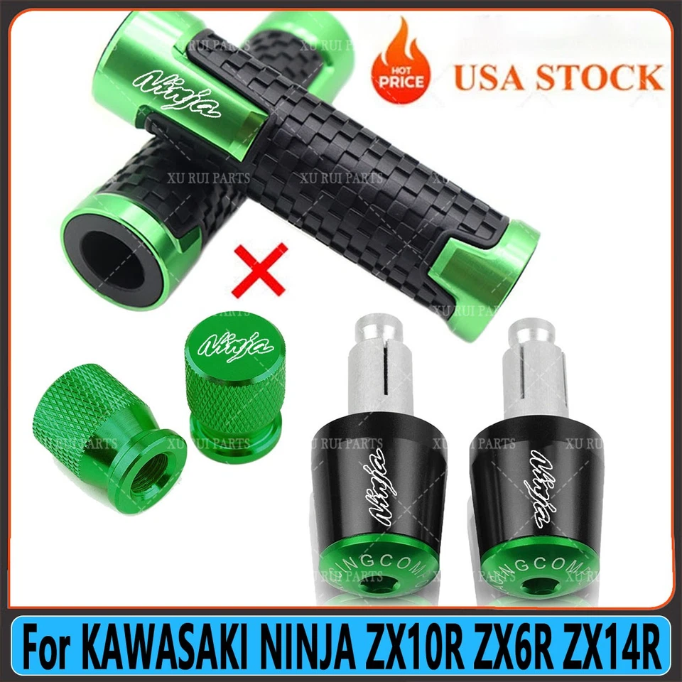 Green-For KAWASAKI NINJA ZX10R ZX6R ZX14R NEW Handlebar Hand Grip Handle Bar End - Изображение 1 из 1