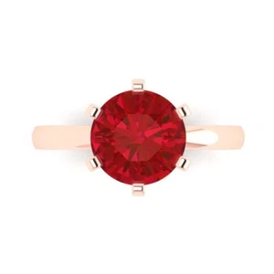 3 ct Round Cut Ruby Simulated 14k Rose Solid Gold Solitaire Wedding Promise Ring - Picture 1 of 11