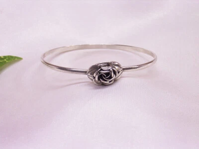 STERLING SILBER- ARMREIFEN, ROSENBLÜTE, ZUM ÖFFNEN, 925 SILBER, TEKA, 1960er J: - Bild 1 von 4