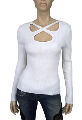 NUEVO CON ETIQUETAS OTOÑO CACHEMIR talla M Manga Larga Blanco Recorte Reversible Acanalado Suéter Foto 1 de 4