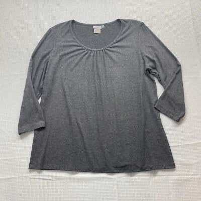 Lo último Top de Algodón para Mujer XL Camisa Manga Larga Gris Sólido Informal Elástico Pullover Foto 1 de 4