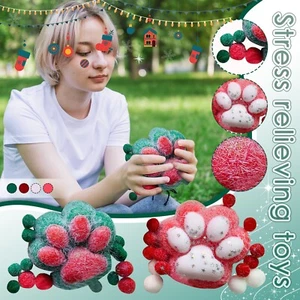 Christmas Cat Paw Silicone Stress Relieving Toys Soft Squeeze Decompression Toys - Picture 1 of 11