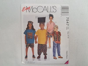 McCall's Pattern - Boys/Girls Vest, Top, T-Shirt, Pants, Shorts Hat (6-8) #7547 - Picture 1 of 5