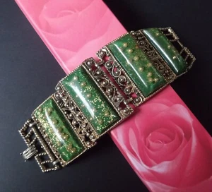 Vintage Green Wide Lucite Glitter Selro Bracelet - Picture 1 of 4