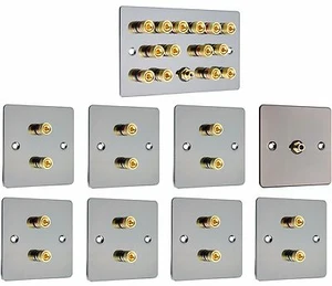 7.1 Audio Surround Sound Speaker Wall Face Plate Kit - Níquel negro - Imagen 1 de 10