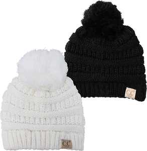 Kinder Beanie Baby Kleinkind Zopfmuster Kinder Bommel Wintermützen (Paar) - Bild 1 von 8