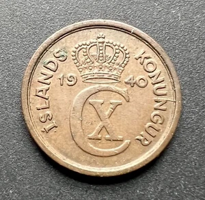 Iceland 1940 1 Eyrir - Christian X - High Grade - Picture 1 of 2