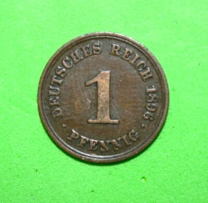 S4 - Germany 1 Pfennig 1896-A Extremely Fine + Bronze Coin - Imperial Eagle - Picture 1 of 2