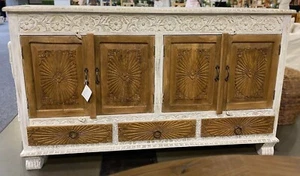GOHANA SOLID MANGO WOOD INDIAN RUSTIC BUFFET TABLE SIDEBOARD 4 DOORS 3 DRAWERS - Picture 1 of 2