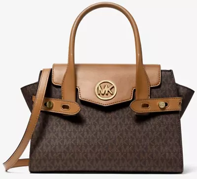 MICHAEL KORS CARMEN SMALL FLAP CHAIN BELTED LOGO SATCHEL MESSENGER BAG $558 NWT - Image 1 of 4