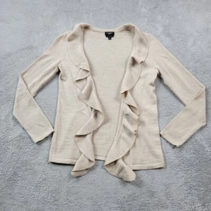 Cárdigan suéter Talbots para mujer P 100 % pura lana merino italiana con volantes abiertos - Imagen 1 de 7