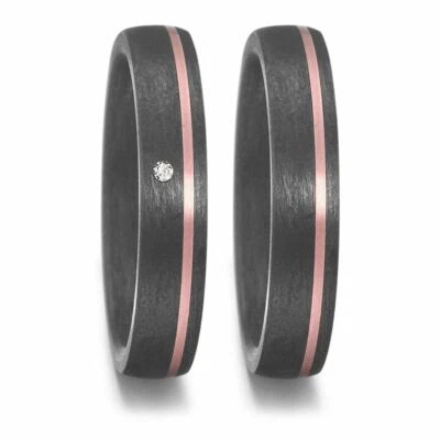 Eheringe Partnerringe Verlobungsringe Trauringe Titan Carbon + Diamant + Gravur - Bild 1 von 4