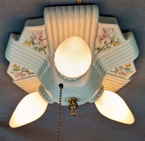 Antique Restored 3-Bulb PORCELIER Porcelain Ceiling Light Fixture: Art Deco, MCM Cover