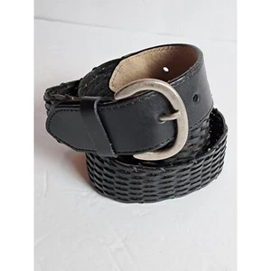 Echtleder Gürtel schwarz geflochten abgenutzt 38" silber Hardware Freizeit - Bild 1 von 5