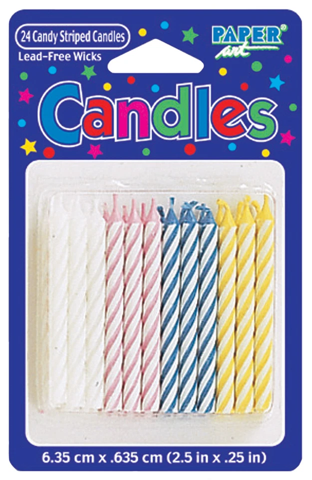 Creative Converting 89160034 Candy Striped Candles Assorted Colors 24 Count
