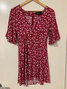 Mink Pink short Sleeve Mini Dress Sz S. floral zip red pink flutter sleeve - Foto 1 di 8